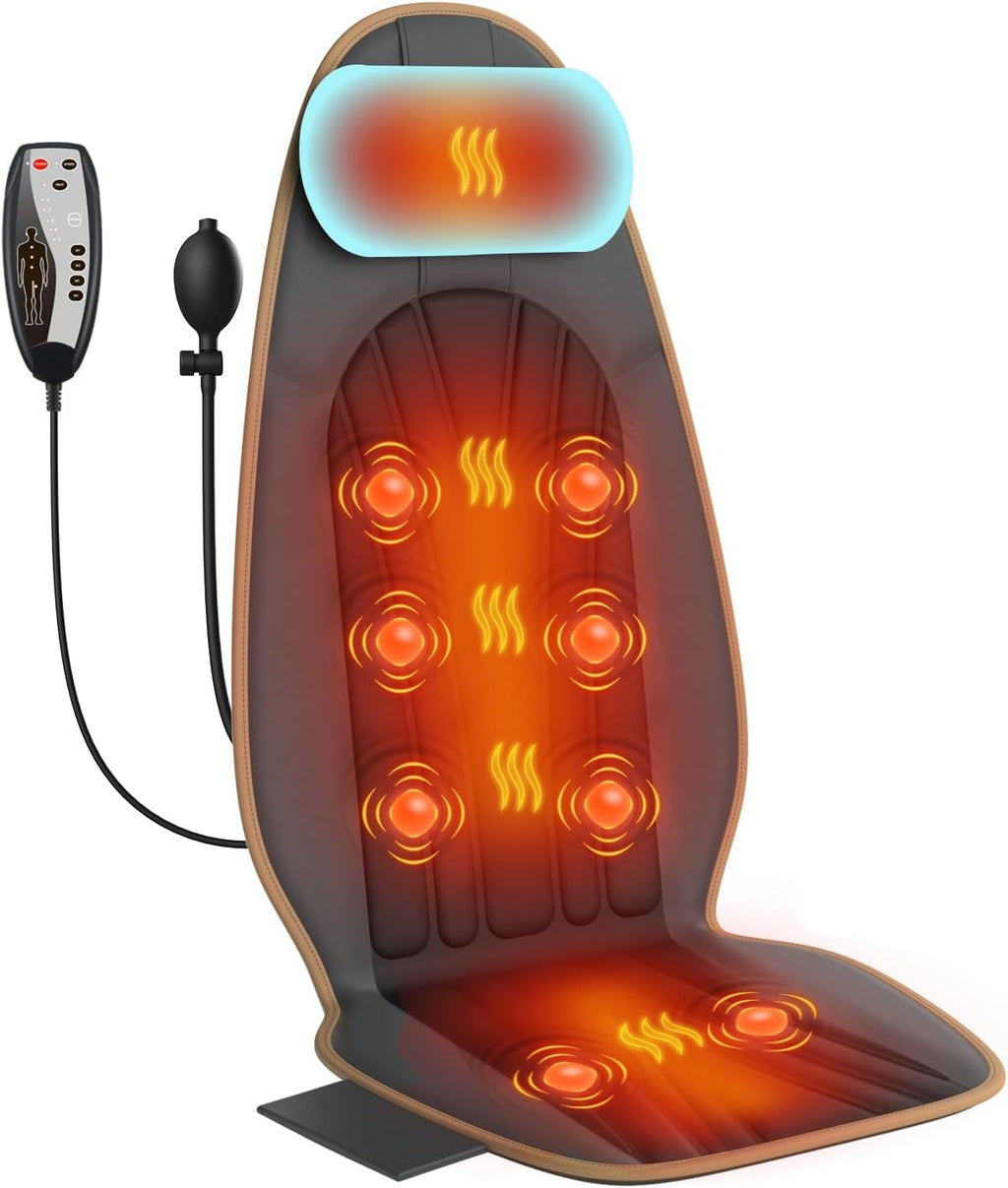 Sotion Massage Seat Cushion with Heat for Neck and Back, 3 Heating Areas & 5 Massage Modes, Electric Back Massager for Office Chair and Home Seat