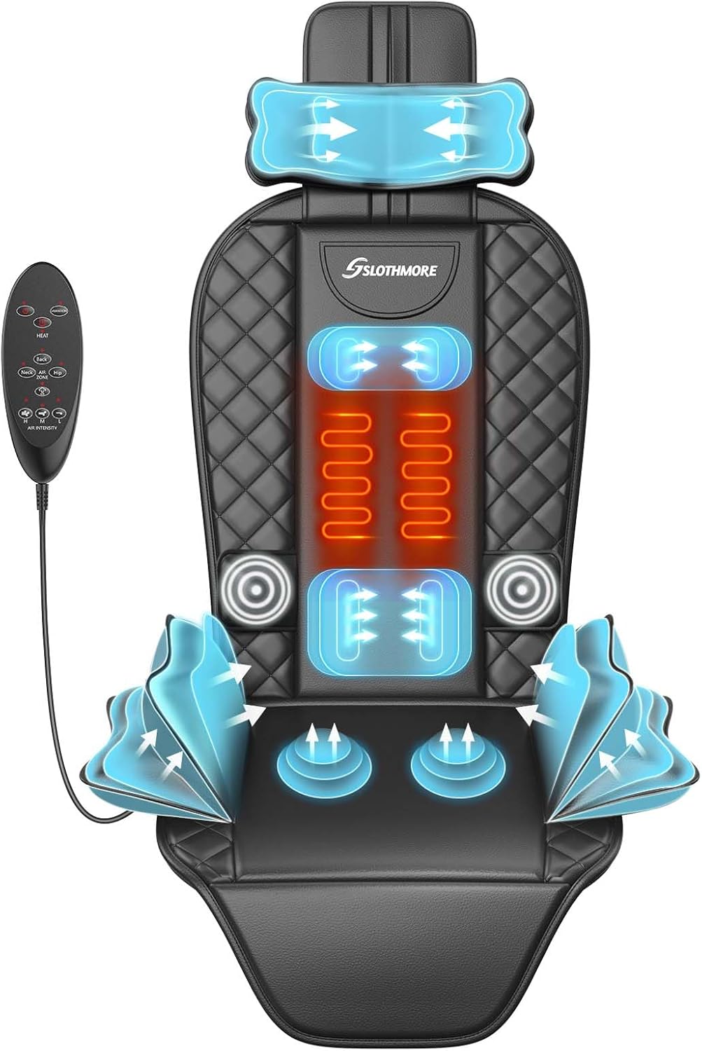 Back Massager with Heat and Traction, Foldable Massage Seat Pad with Vibration, Adjustable Neck and Waist Support, PU Leather Massage Cushion for Home, Office, Sofa, Bed and Gift Use