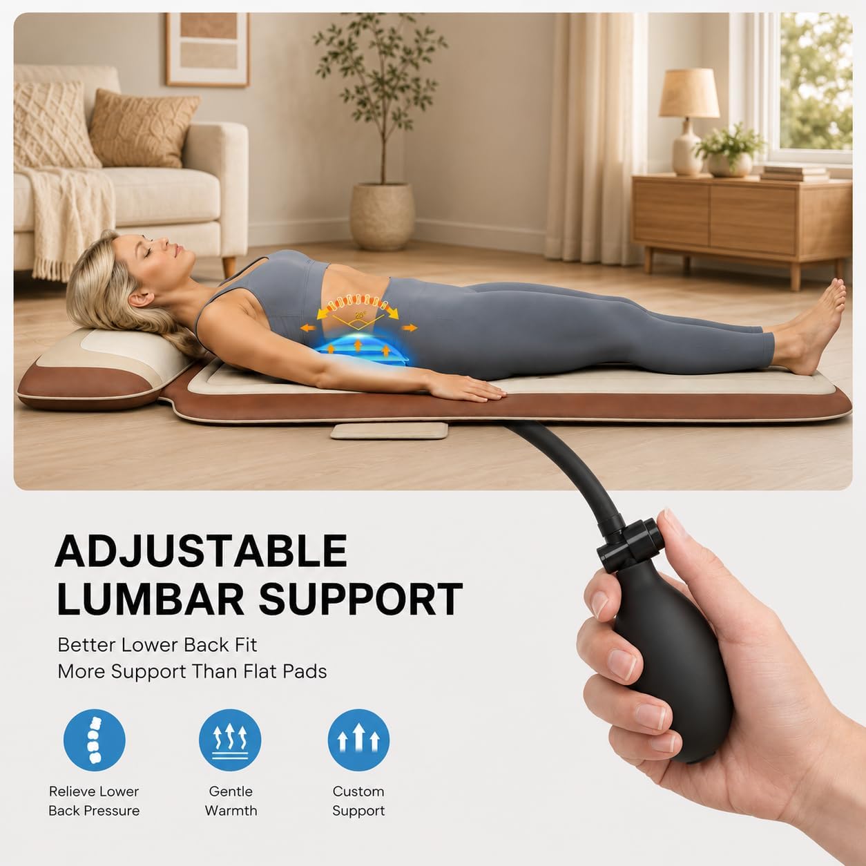 Full Body Vibration Massage Mat with Heat, Adjustable Lumbar Support, Massage Pad for Bed, Sofa & Recliner, Full Body Massage Pad for Home Relaxation and Everyday Comfort, Gift for Father & Mom