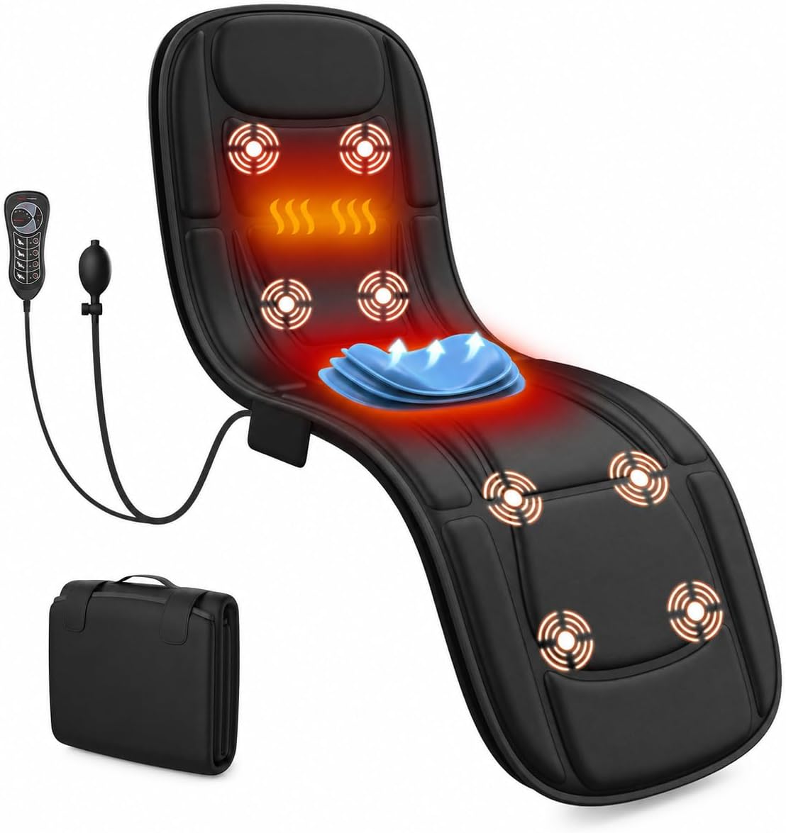 Full Body Massage Mat with Heat, Vibration Massage Mattress Pad with Lumbar Support Cushion, Foldable Massage Mat for Bed, Sofa & Floor, Relaxation & Comfort