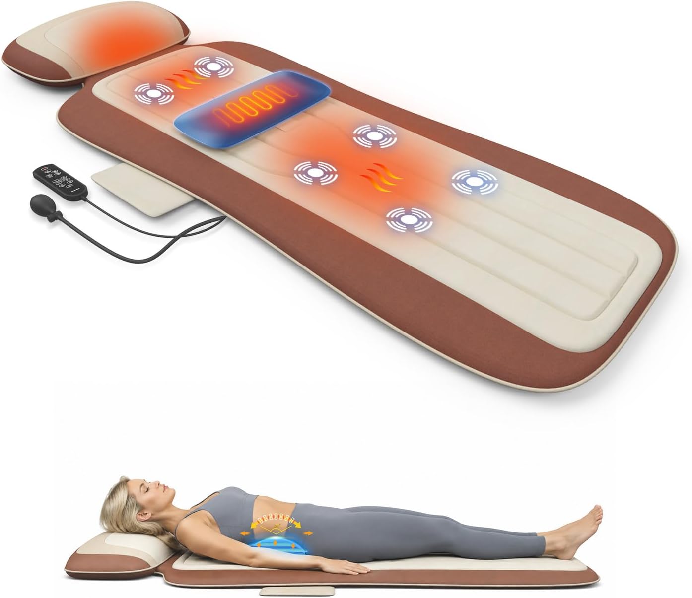 Full Body Vibration Massage Mat with Heat, Adjustable Lumbar Support, Massage Pad for Bed, Sofa & Recliner, Full Body Massage Pad for Home Relaxation and Everyday Comfort, Gift for Father & Mom