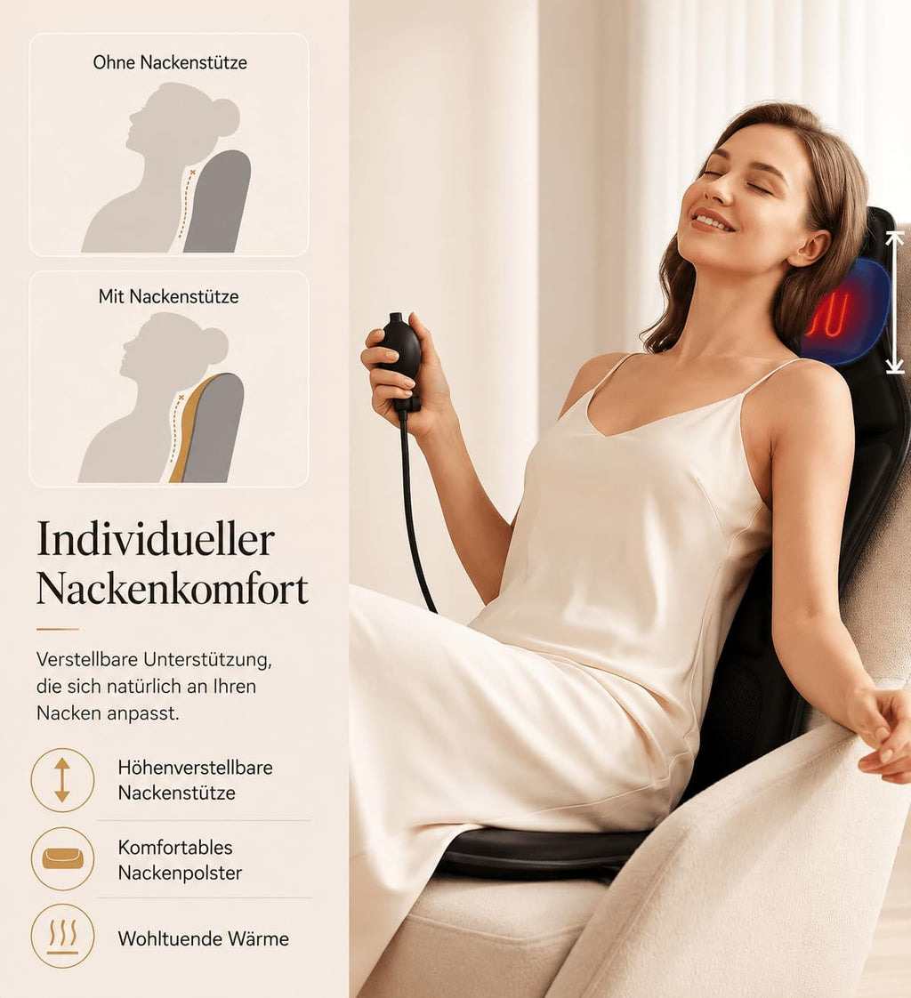 Vibrating Back Massager for Chair with Heat & Cooling, Chair Massager Pad with Adjustable Neck Support, Vibration Massage Seat Cushion for Office Chair Recliner, Home Relaxation