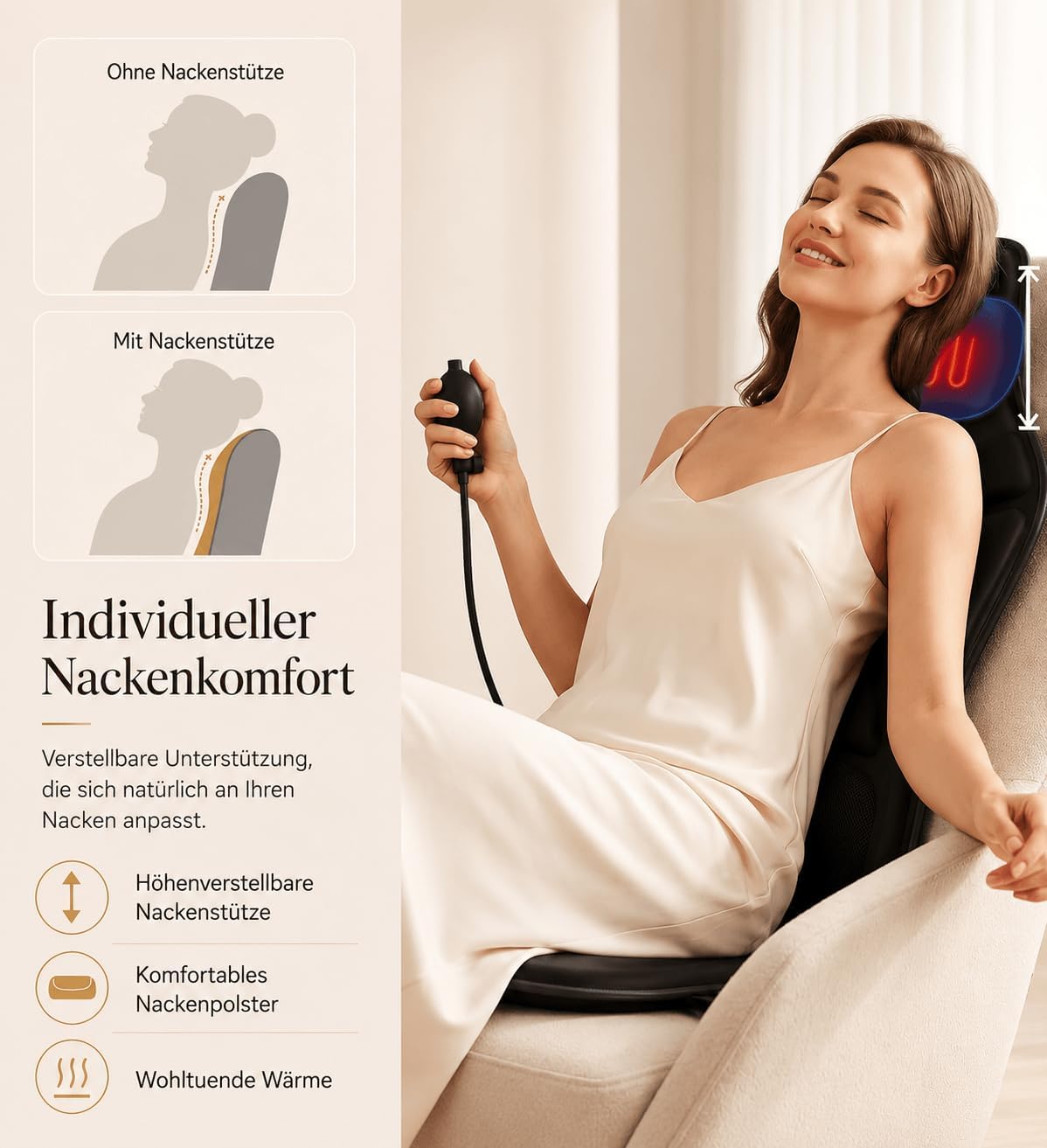 Vibrating Back Massager for Chair with Heat & Cooling, Chair Massager Pad with Adjustable Neck Support, Vibration Massage Seat Cushion for Office Chair Recliner, Home Relaxation