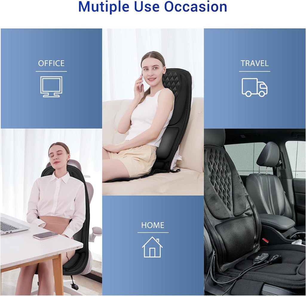 Back Massager with Heat, Massage Chair Pad with 3D Lumbar Support for Back Pain Relief, Portable Massage Chair Cushion, Gifts for Men & Women