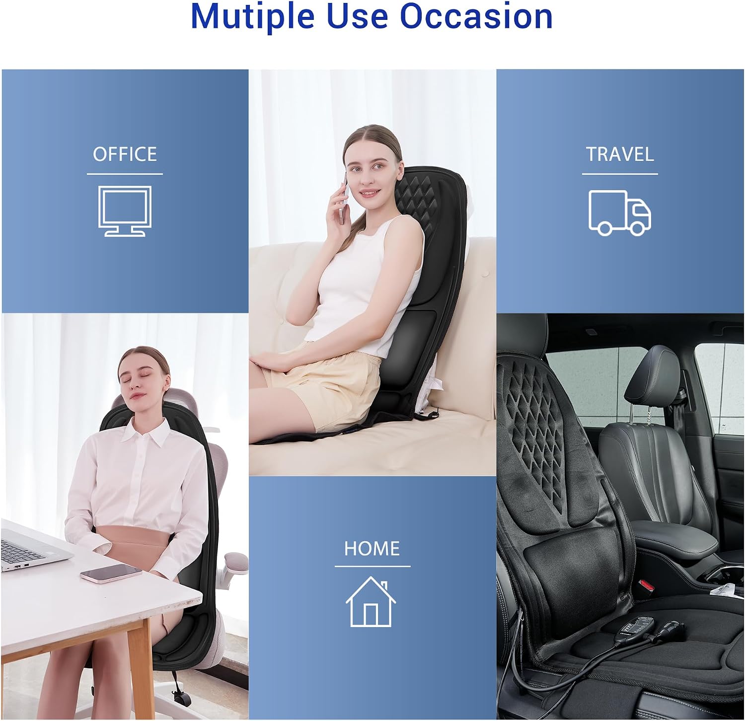 Back Massager with Heat, Massage Chair Pad with 3D Lumbar Support for Back Pain Relief, Portable Massage Chair Cushion, Gifts for Men & Women