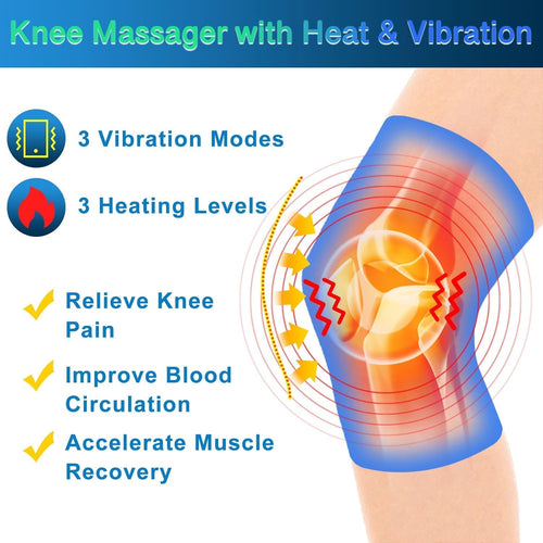Cordless Knee Massager with Heat & Vibration, Knee Heating Pad for Pain Relief Deep Tissue,Rechargeable Knee Brace for Women Men, Knee Wrap Warmer for Men Women Elders, Leg Massager with Battery