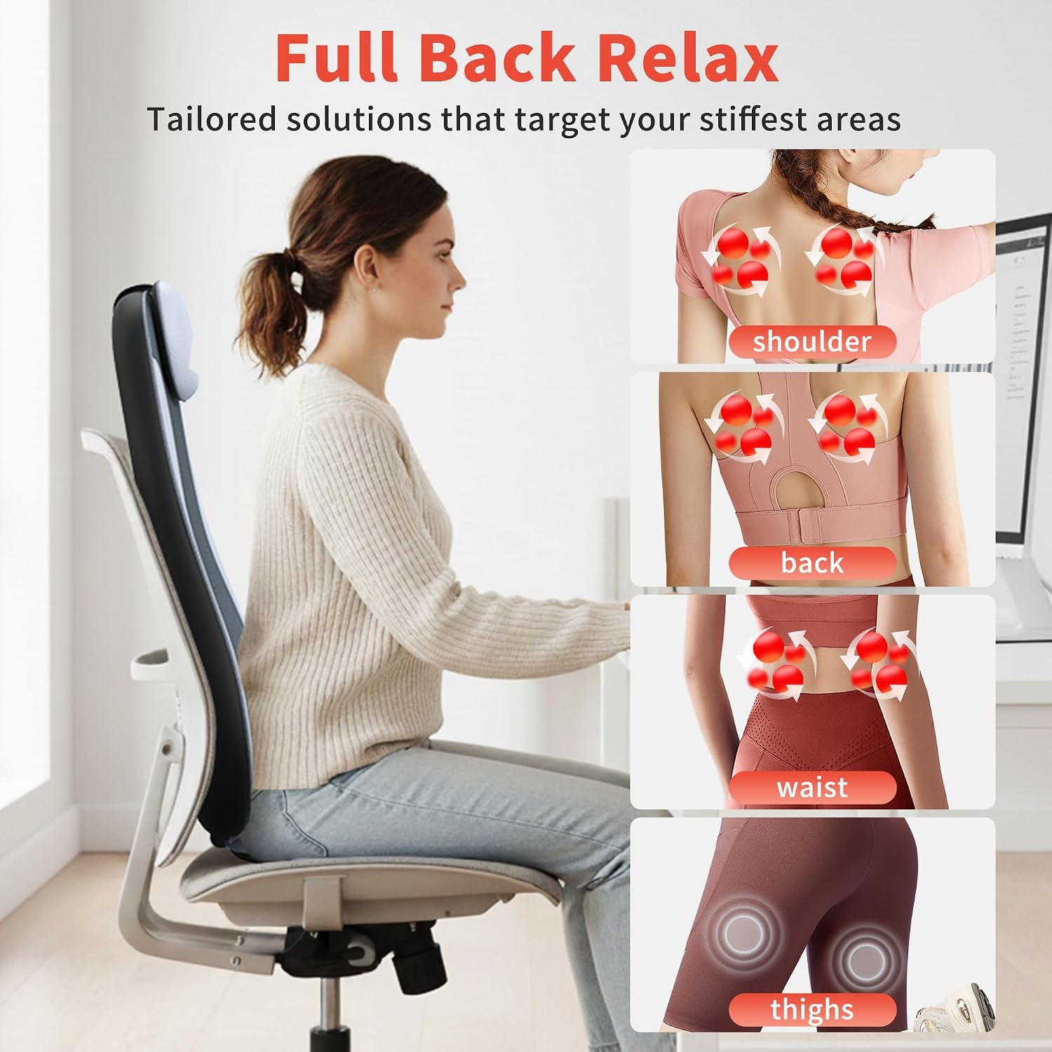 Shiatsu Back Massager with Heat & Cooling, Kneading Rolling Vibration Chair Massager for Deep Tissue Pain Relief, Massage Chair Pad for Home & Office
