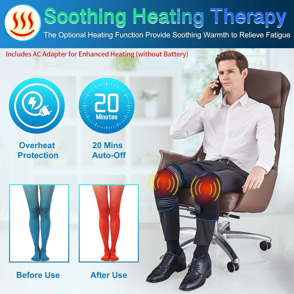 Knee Massager with Heat & Vibration, Heating Pad for Knee Pain Relief, Heating Pad for Leg Pain, Leg Massager, 3 Vibration Modes 3 Heat Levels, AC Adapter Heating Faster (No Battery)