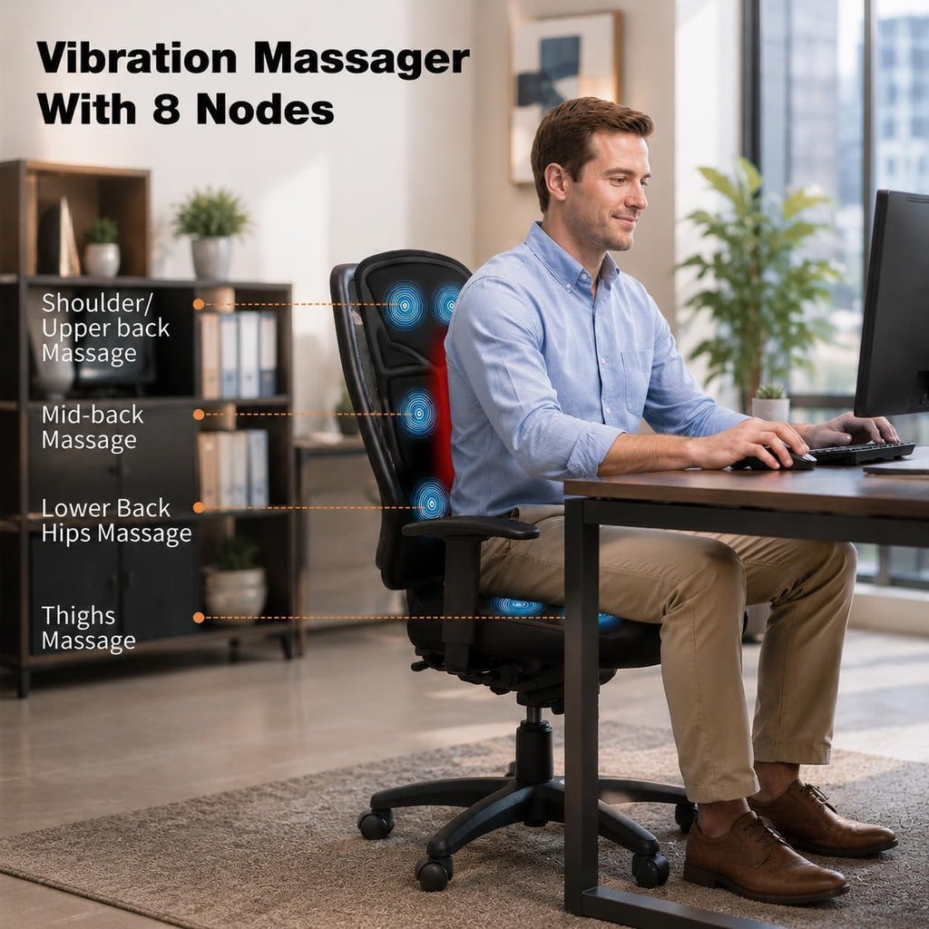 SLOTHMORE Vibration Back Massager for Chair with Heat, Chair Massager Pad with 8 Vibration, Massage Seat Cushion for Office Chair, Home Recliner & Sofa, Relaxing Gifts for Mom & Dad