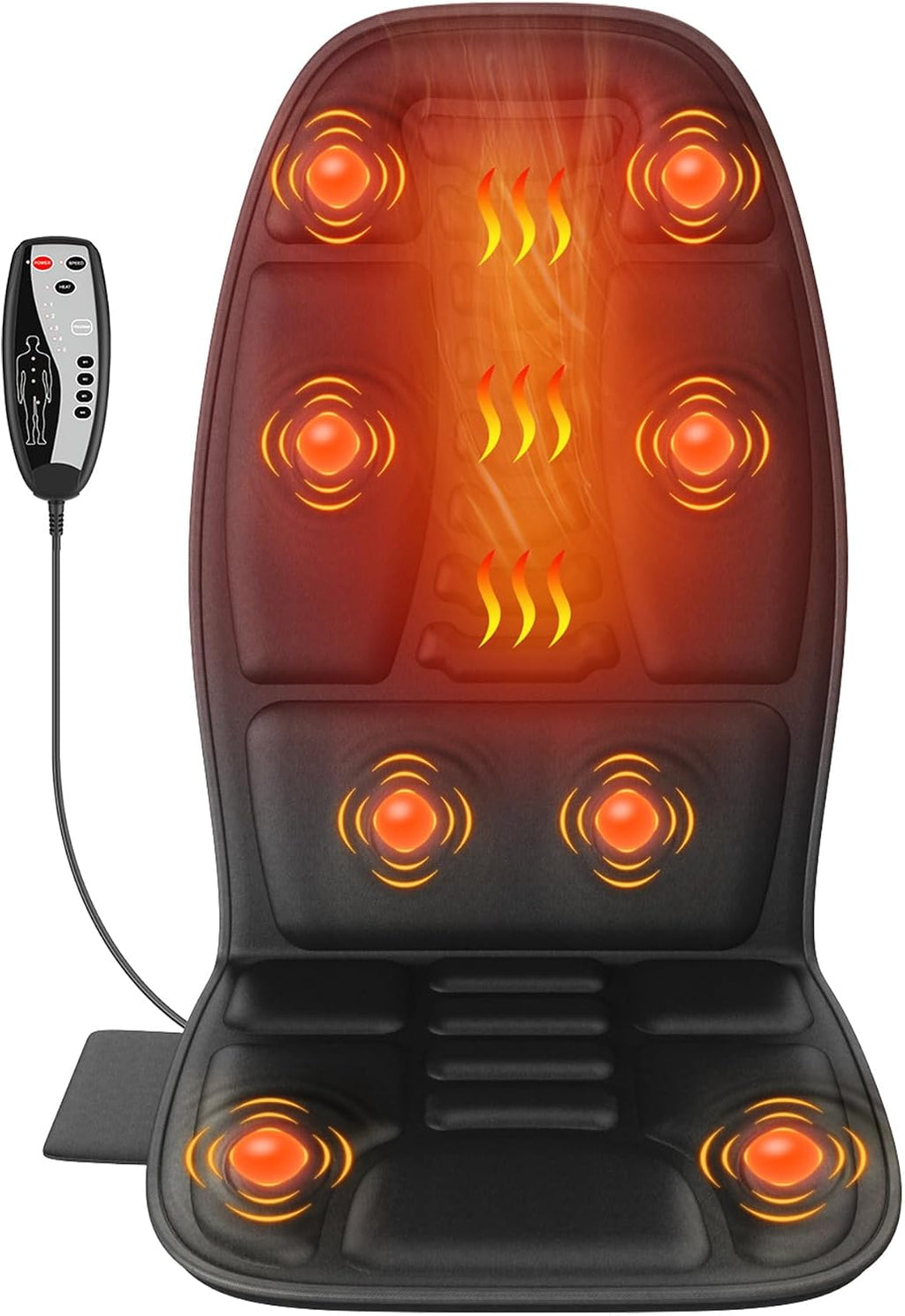 Back Massager with Heat, Vibration Massage Chair Pad with 8 Motors & 2 Heat Levels for Back & Thighs, Back Massage Pad for Office & Home Chairs, Matte Black