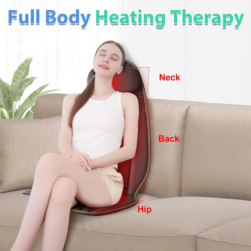 Sotion Massage Seat Cushion with Heat for Neck and Back, 3 Heating Areas & 5 Massage Modes, Electric Back Massager for Office Chair and Home Seat