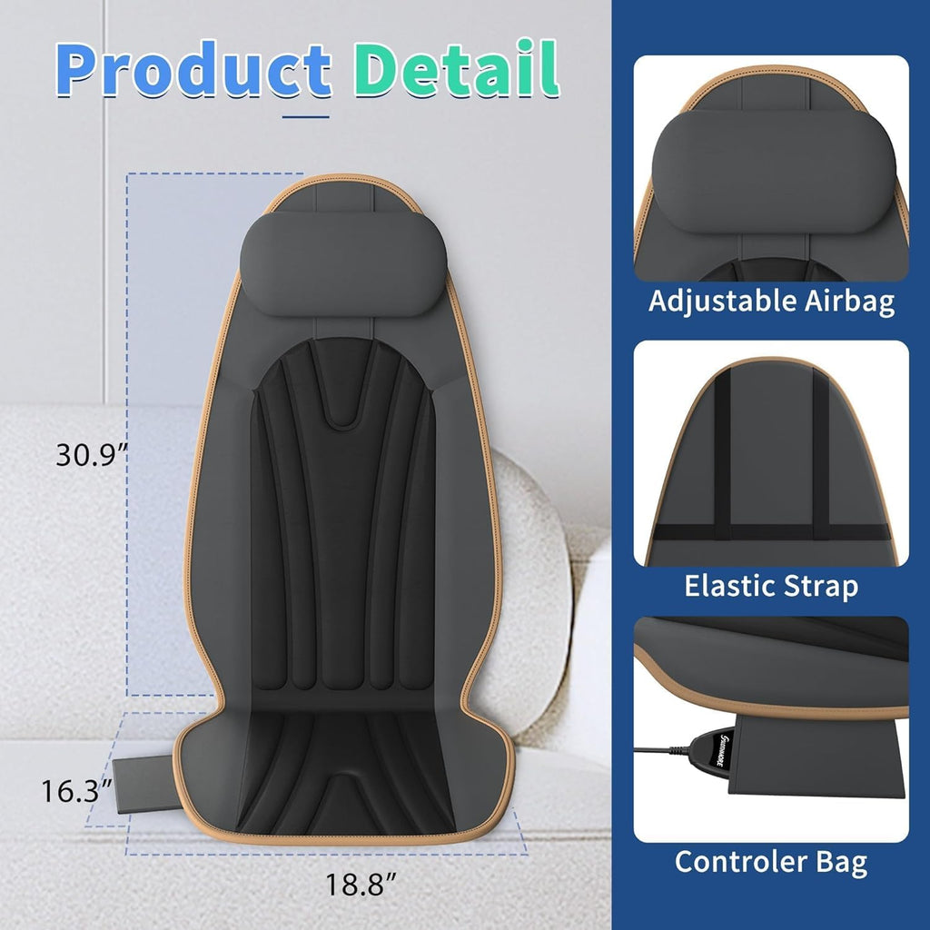 Sotion Massage Seat Cushion with Heat for Neck and Back, 3 Heating Areas & 5 Massage Modes, Electric Back Massager for Office Chair and Home Seat