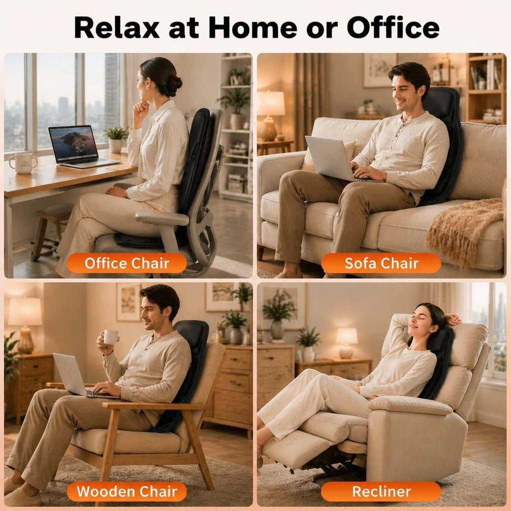 SLOTHMORE Vibration Back Massager for Chair with Heat, Chair Massager Pad with 8 Vibration, Massage Seat Cushion for Office Chair, Home Recliner & Sofa, Relaxing Gifts for Mom & Dad