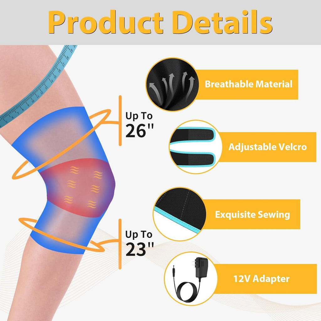 Knee Massager with Heat & Air Compression, Heated Knee Brace Wrap, Knee Heating Pad for Arthritis, Joint Pain, 4 Modes 3 Intensities 3 Heat Levels, Leg Massager with LCD Controller (No Battery)