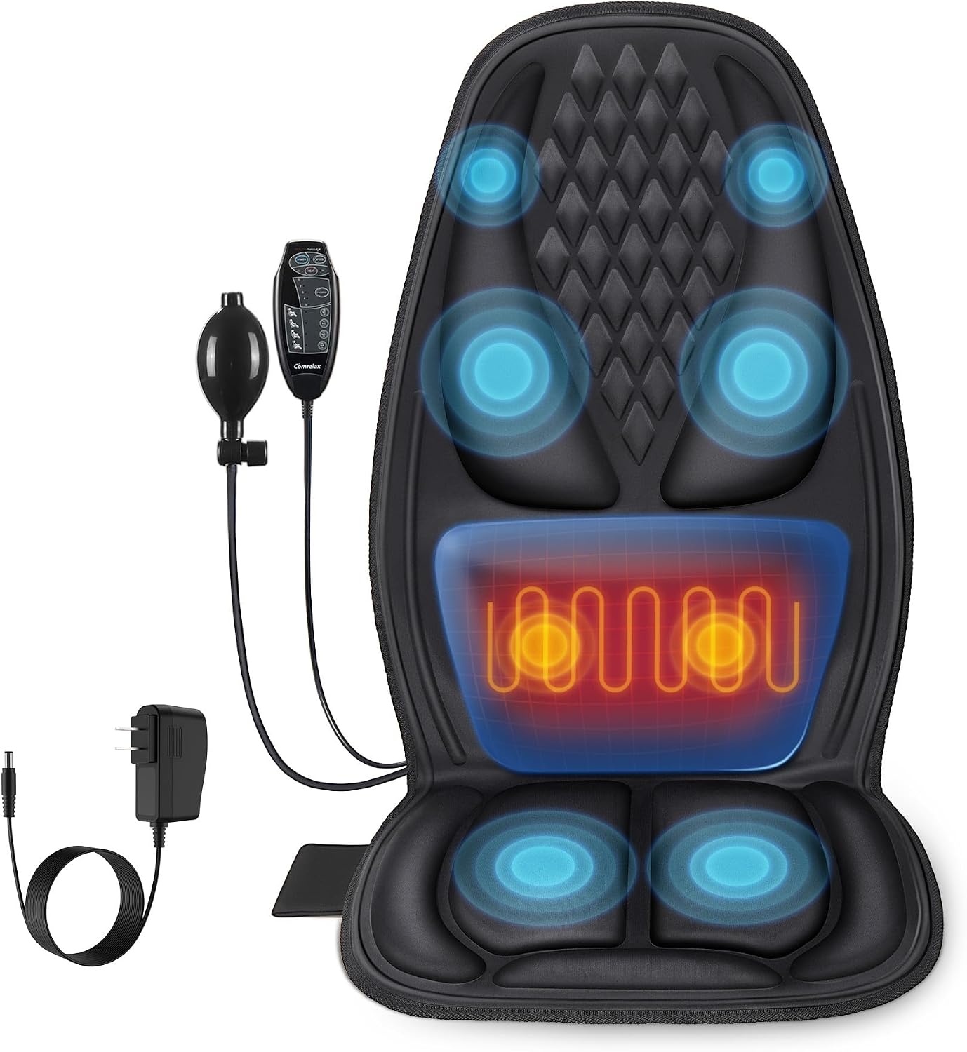 Back Massager with Heat, Massage Chair Pad with 3D Lumbar Support for Back Pain Relief, Portable Massage Chair Cushion, Gifts for Men & Women