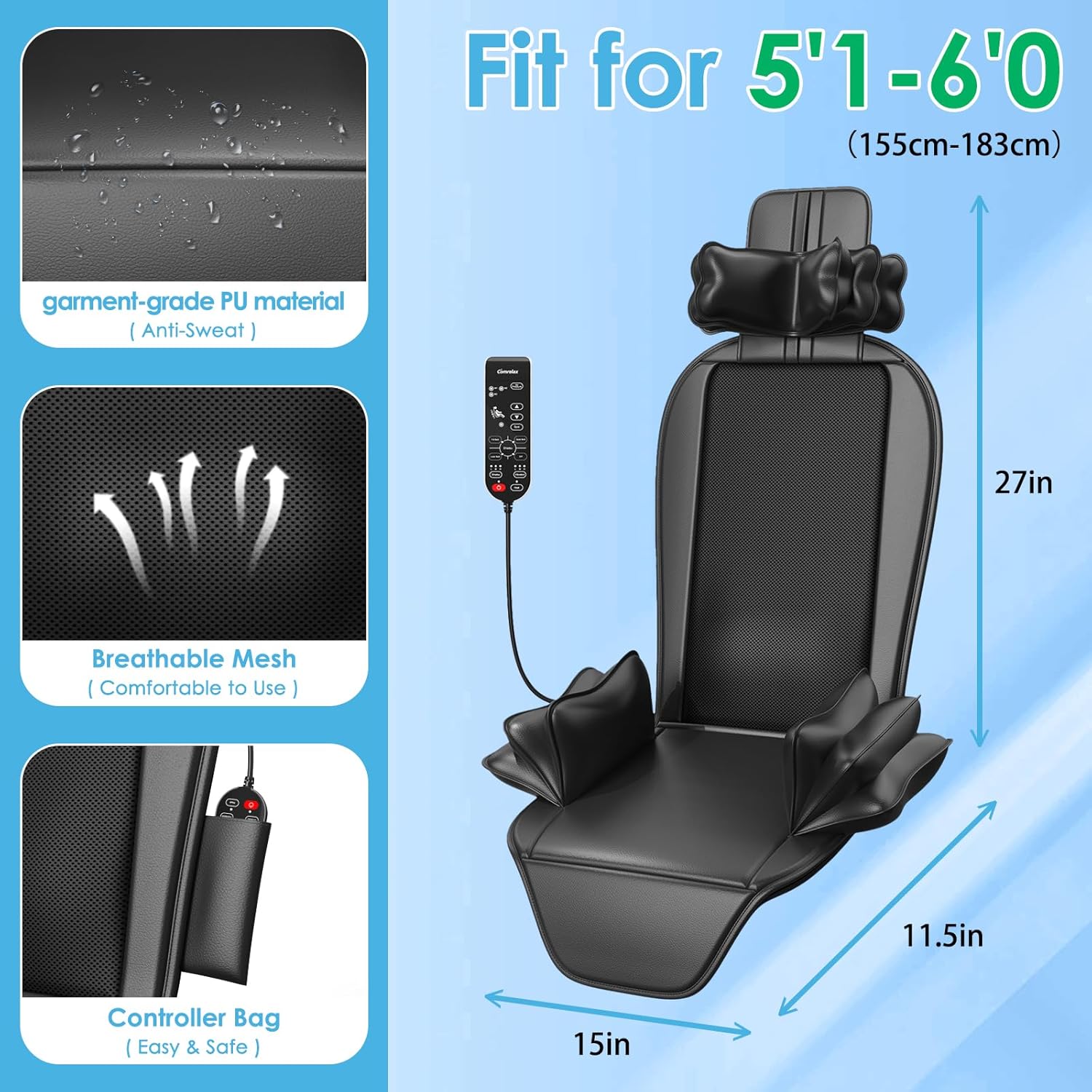 Shiatsu Massage Cushion with Heat, Moving Kneading Neck and Back Massager with Wraparound Neck Support, Seat Side Support and Vibration for Recliner, Sofa and Home Office