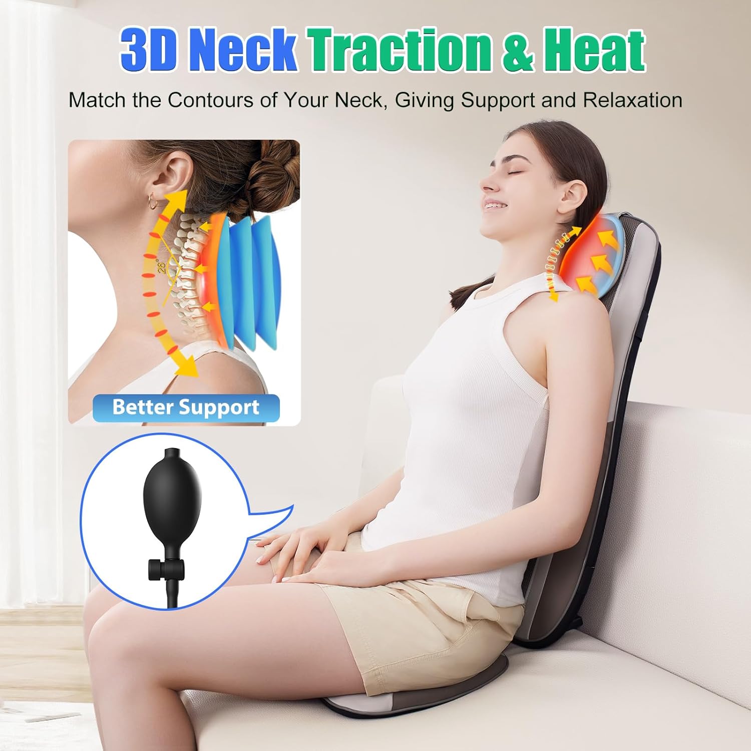 Comrelax Shiatsu Back Massager with Heat, Deep Tissue Kneading & Vibration Seat Cushion, PU Leather