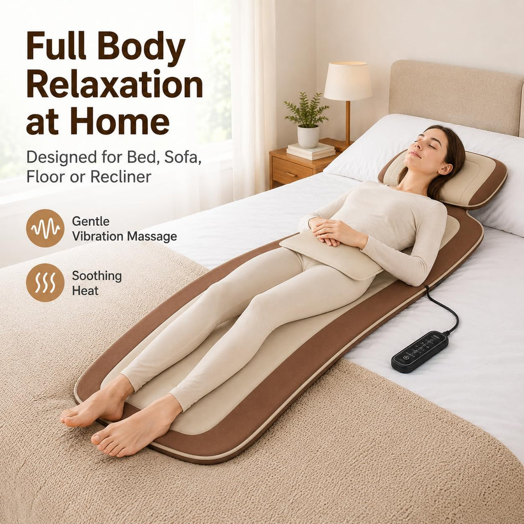 Full Body Vibration Massage Mat with Heat, Adjustable Lumbar Support, Massage Pad for Bed, Sofa & Recliner, Full Body Massage Pad for Home Relaxation and Everyday Comfort, Gift for Father & Mom