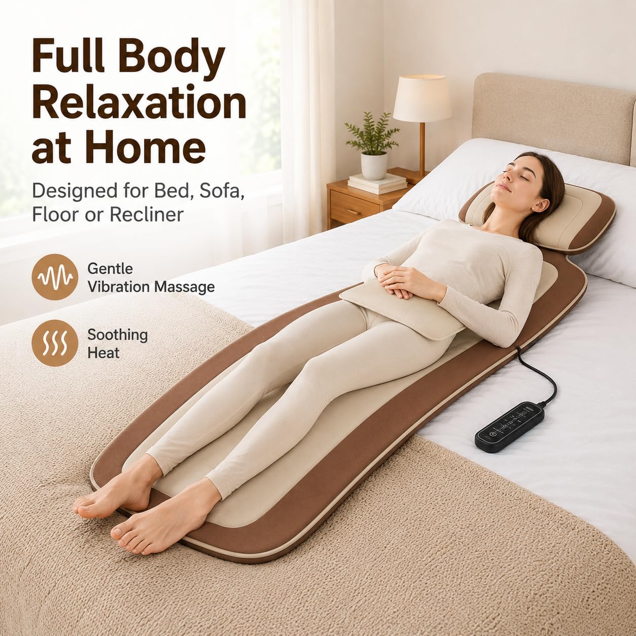 Full Body Vibration Massage Mat with Heat, Adjustable Lumbar Support, Massage Pad for Bed, Sofa & Recliner, Full Body Massage Pad for Home Relaxation and Everyday Comfort, Gift for Father & Mom