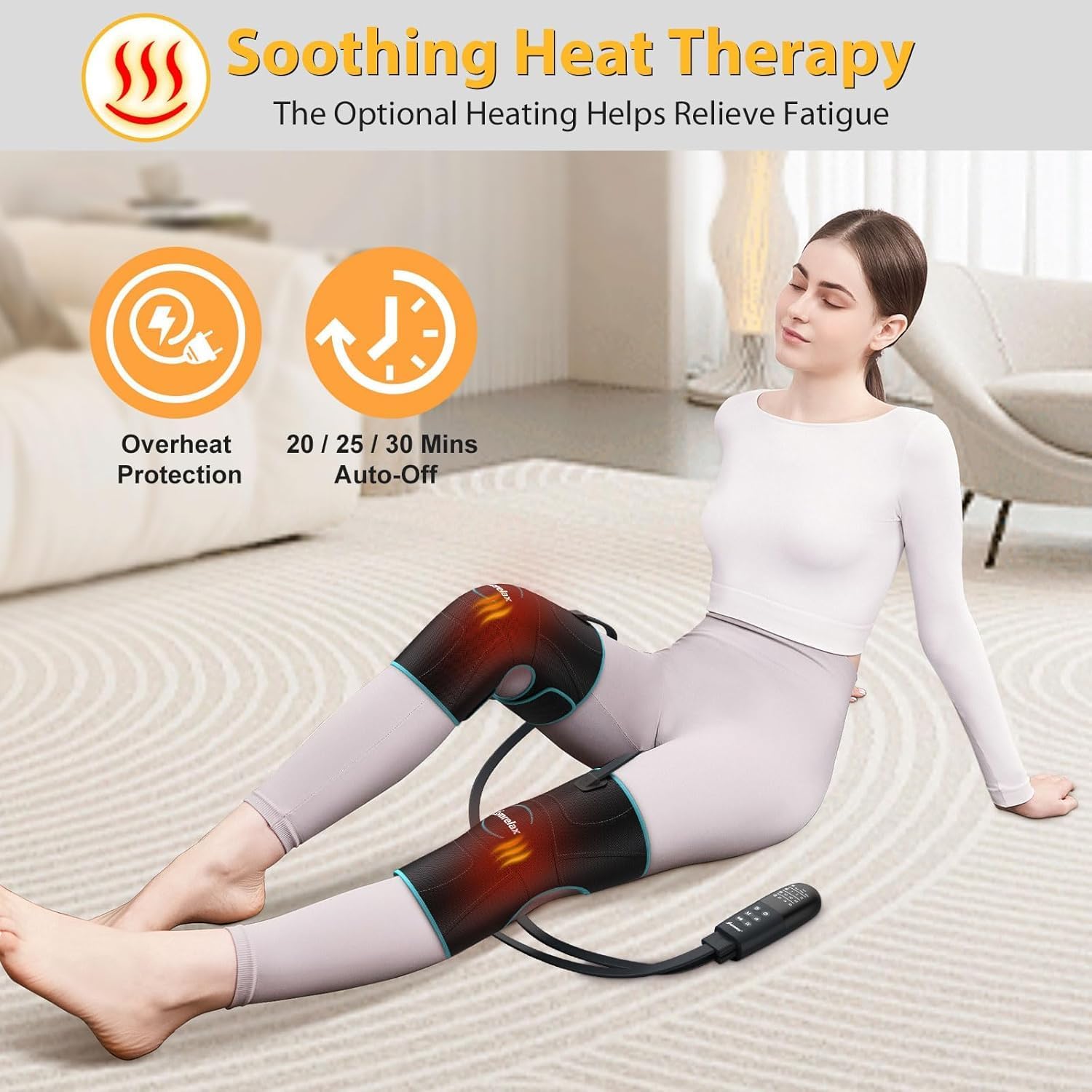 Knee Massager with Heat & Air Compression, Heated Knee Brace Wrap, Knee Heating Pad for Arthritis, Joint Pain, 4 Modes 3 Intensities 3 Heat Levels, Leg Massager with LCD Controller (No Battery)