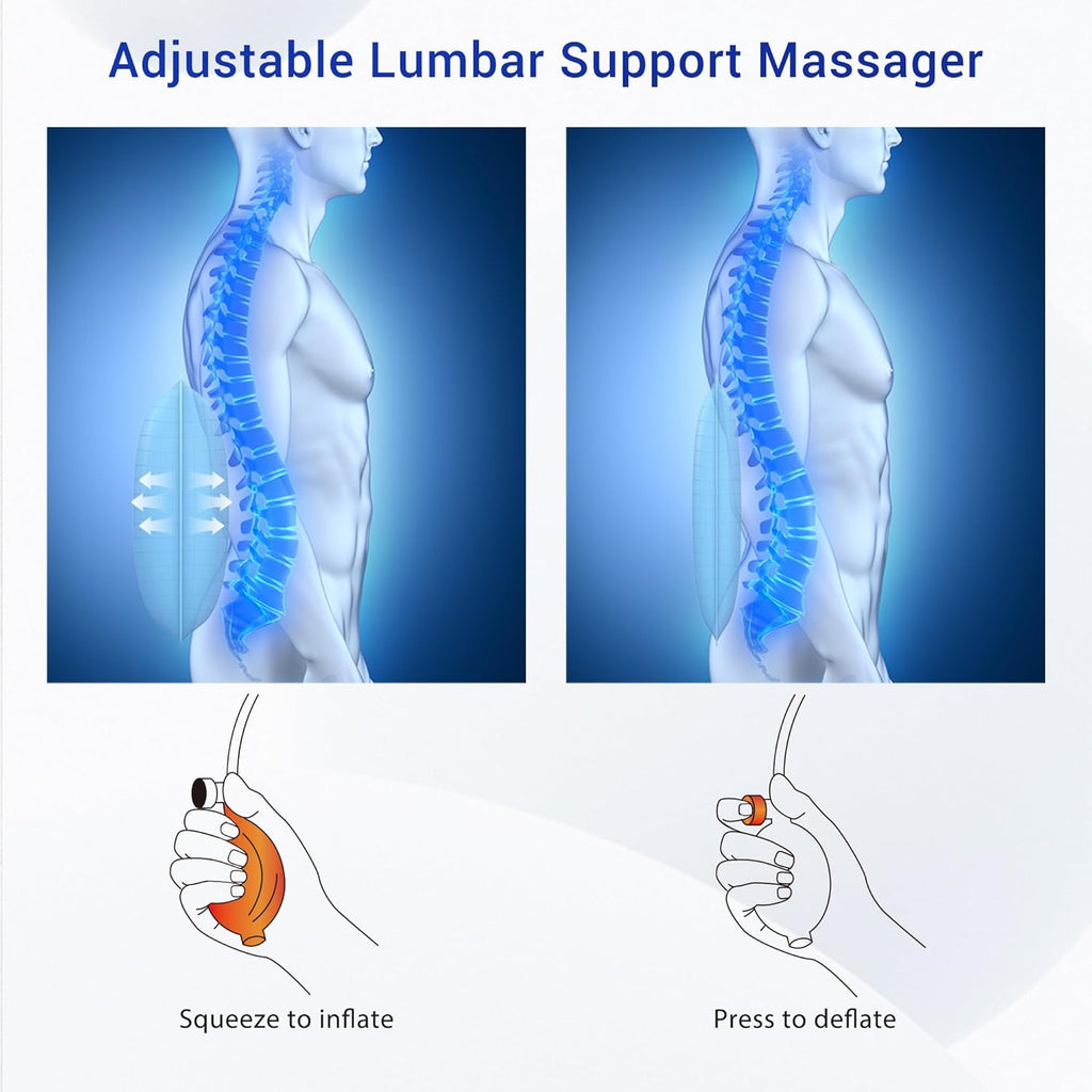 Back Massager with Heat, Massage Chair Pad with 3D Lumbar Support for Back Pain Relief, Portable Massage Chair Cushion, Gifts for Men & Women