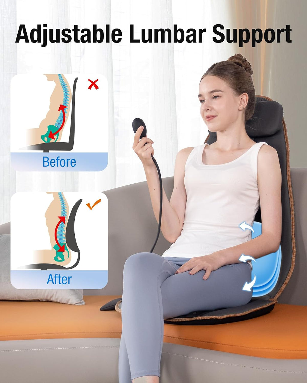 SLOTHMORE Massage Chair Pad, Back Massager for Chair, Massage Seat Cushion with 8 Vibration Motors, 2 Heat Levels for Neck/Back, Home & Office Use, Father Day Gifts