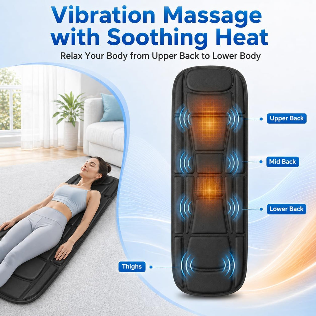 Full Body Massage Mat with Heat, Vibration Massage Mattress Pad with Lumbar Support Cushion, Foldable Massage Mat for Bed, Sofa & Floor, Relaxation & Comfort