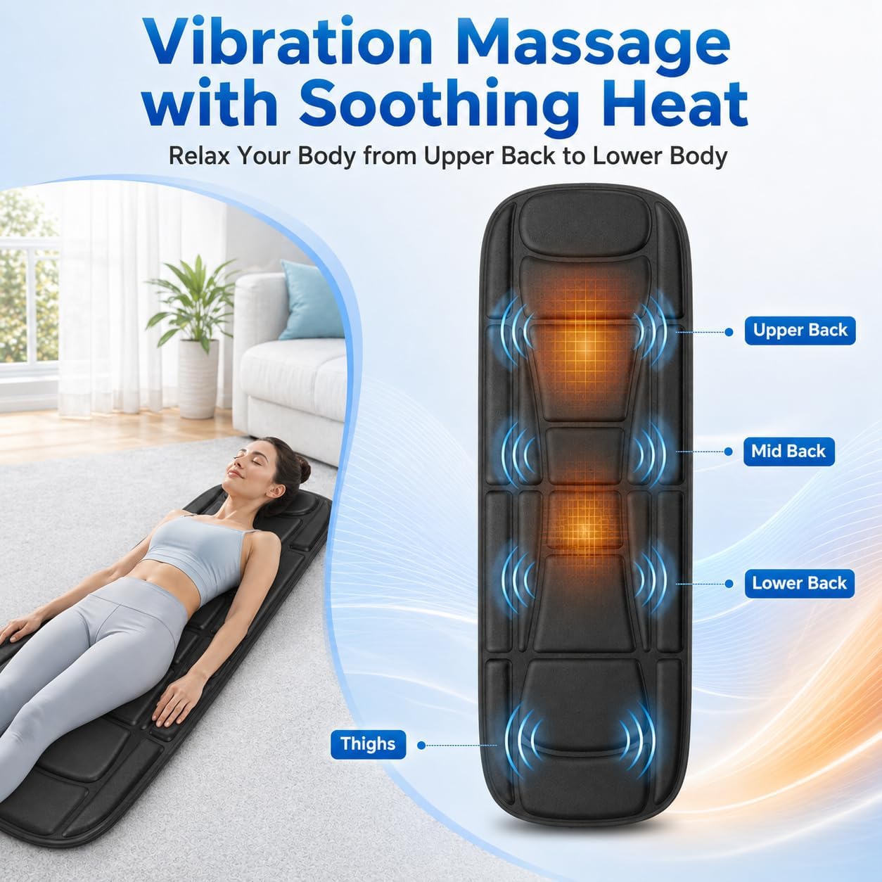 Full Body Massage Mat with Heat, Vibration Massage Mattress Pad with Lumbar Support Cushion, Foldable Massage Mat for Bed, Sofa & Floor, Relaxation & Comfort