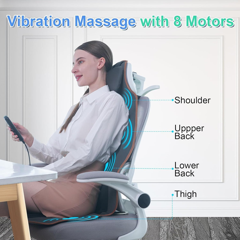 Sotion Massage Seat Cushion with Heat for Neck and Back, 3 Heating Areas & 5 Massage Modes, Electric Back Massager for Office Chair and Home Seat