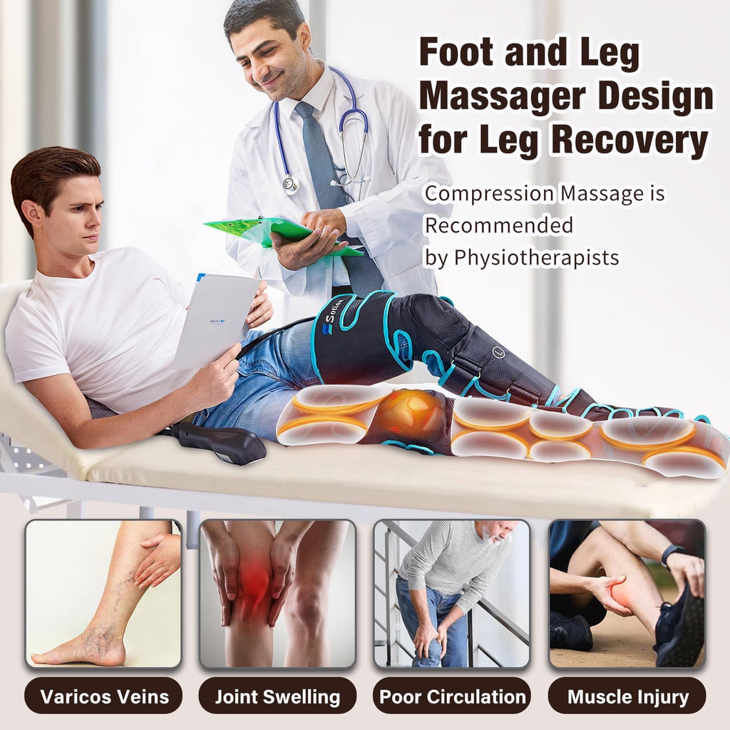 Sotion Leg Massager with Heat and Compression for Circulation & Recovery, Upgraded Foot Calf Thigh Sequential Massager Device with Handheld Controller, 4 Modes 4 Intensities, Help for Leg Pain Relief