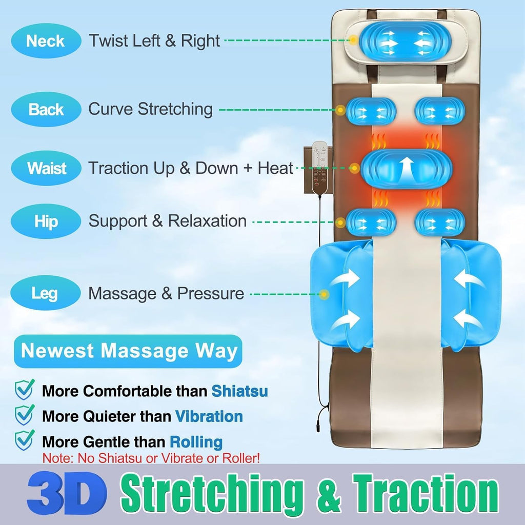 Comrelax 3D Full Body Stretch & Lumbar Traction Massage Mat with Heat, 4 Modes, Foldable