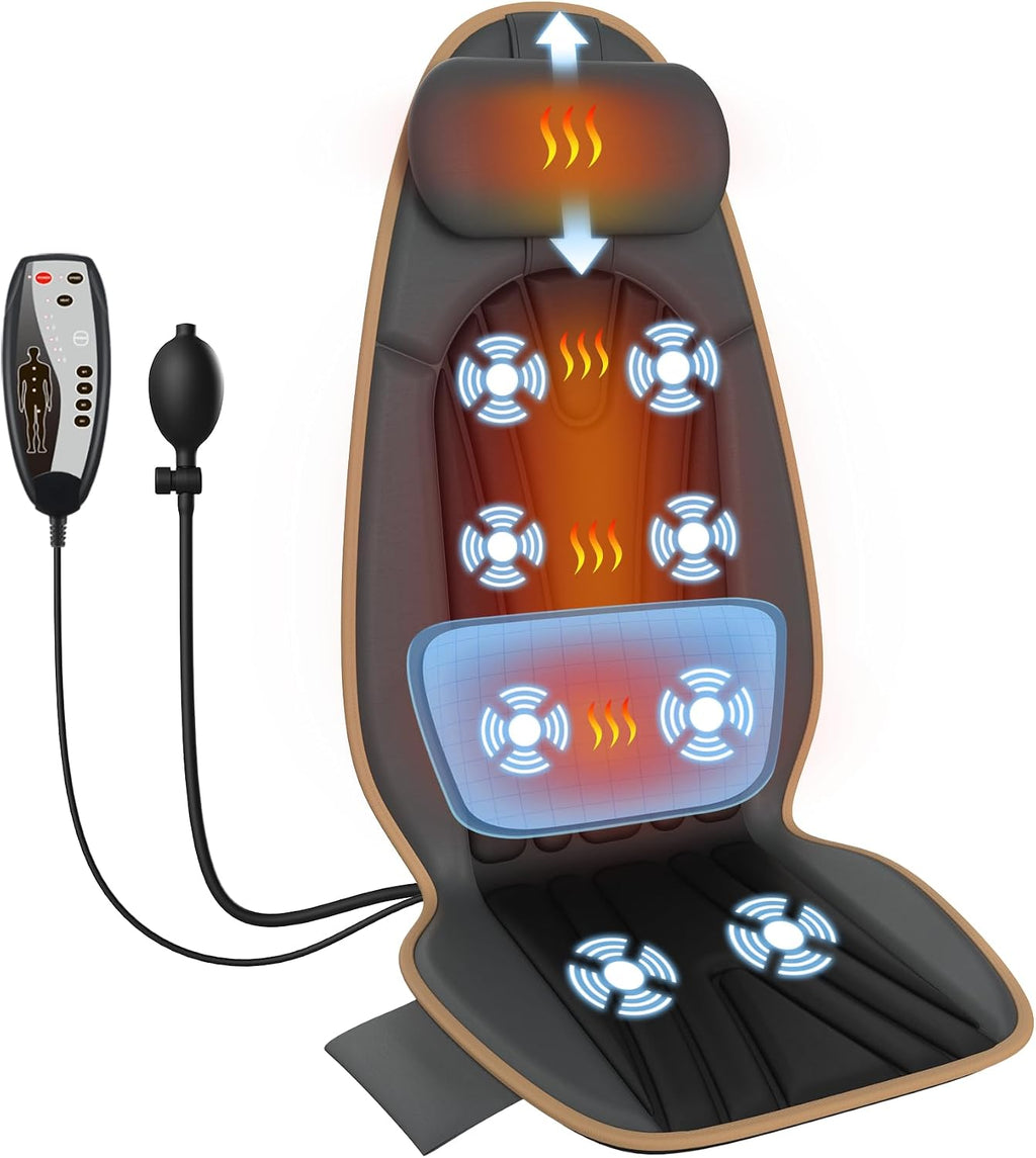 SLOTHMORE Massage Chair Pad, Back Massager for Chair, Massage Seat Cushion with 8 Vibration Motors, 2 Heat Levels for Neck/Back, Home & Office Use, Father Day Gifts