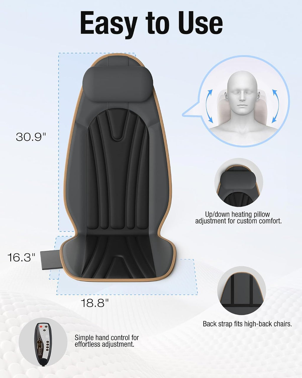 SLOTHMORE Massage Chair Pad, Back Massager for Chair, Massage Seat Cushion with 8 Vibration Motors, 2 Heat Levels for Neck/Back, Home & Office Use, Father Day Gifts