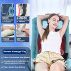 Back Massager with Heat and Traction, Foldable Massage Seat Pad with Vibration, Adjustable Neck and Waist Support, PU Leather Massage Cushion for Home, Office, Sofa, Bed and Gift Use