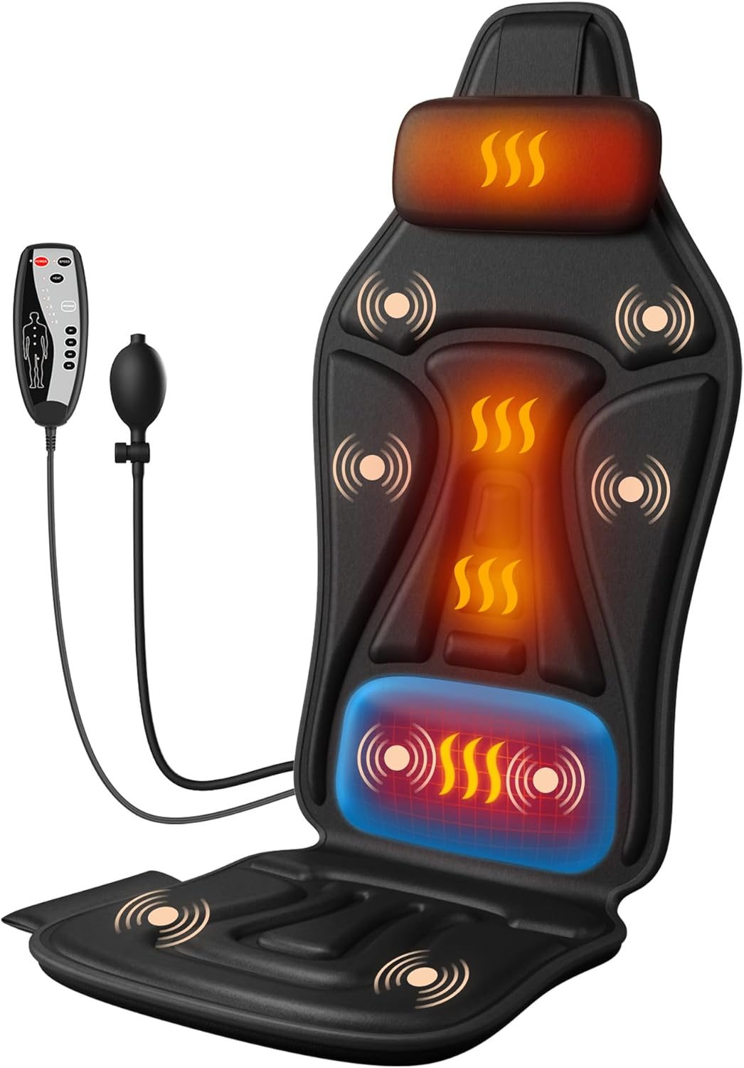 Vibration Massage Seat Cushion with Heat, Full Back & Neck Massager for Chair, 8 Motors Massage Pad with Adjustable Lumbar Support, Heated Chair Cushion for Office Home Recliner