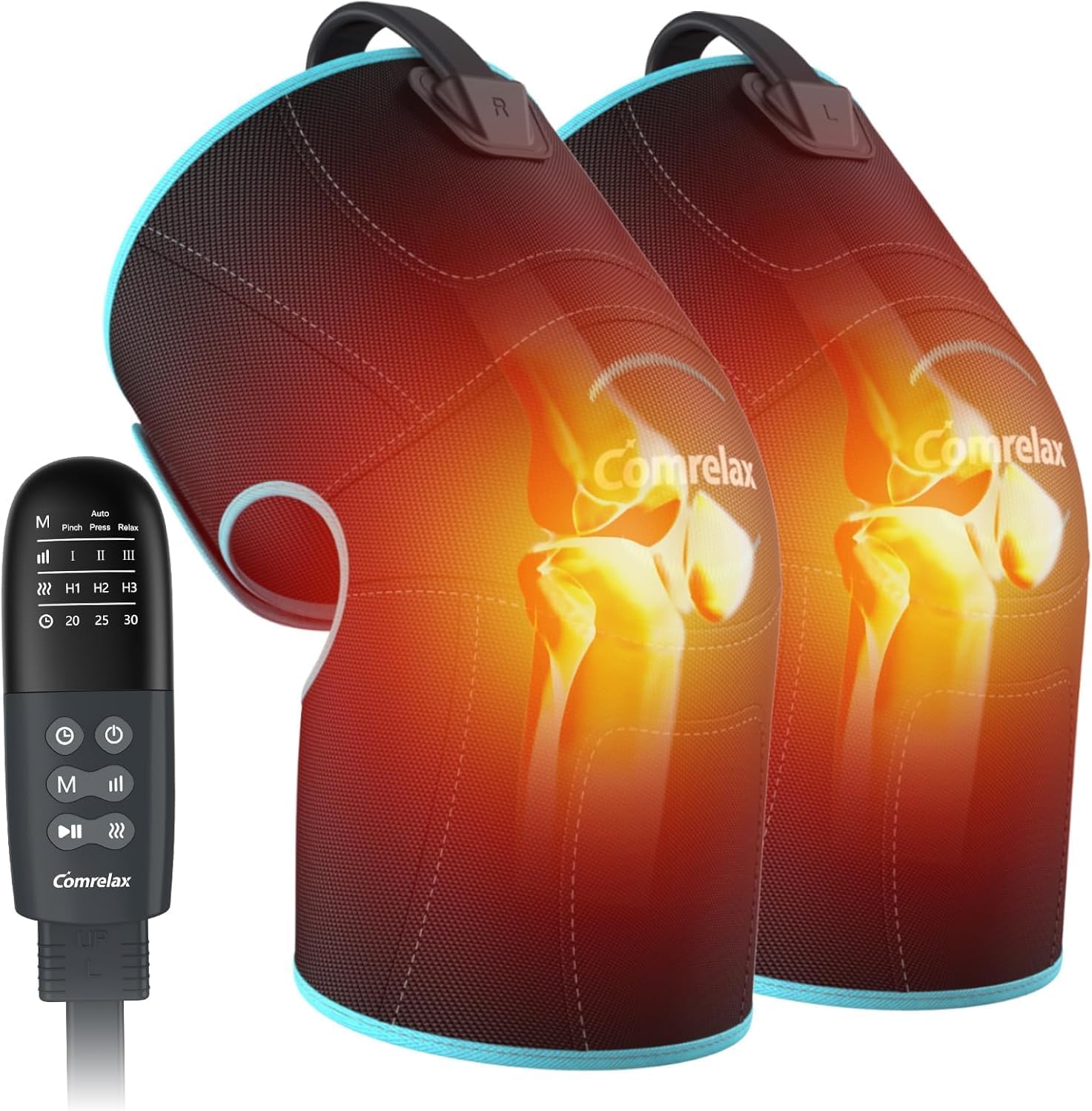 Knee Massager with Heat & Air Compression, Heated Knee Brace Wrap, Knee Heating Pad for Arthritis, Joint Pain, 4 Modes 3 Intensities 3 Heat Levels, Leg Massager with LCD Controller (No Battery)