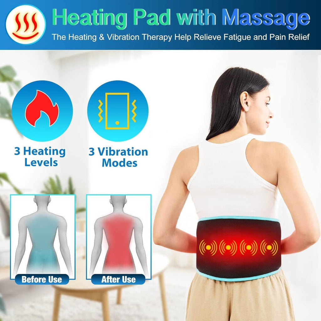 Heating Pad with Massager for Back, Lower Back Massager FSA Eligible HSA Rechargeable Wireless Electric, Birthday Gifts for Women Men Mom Dad Seniors 3 Heat Auto-Off