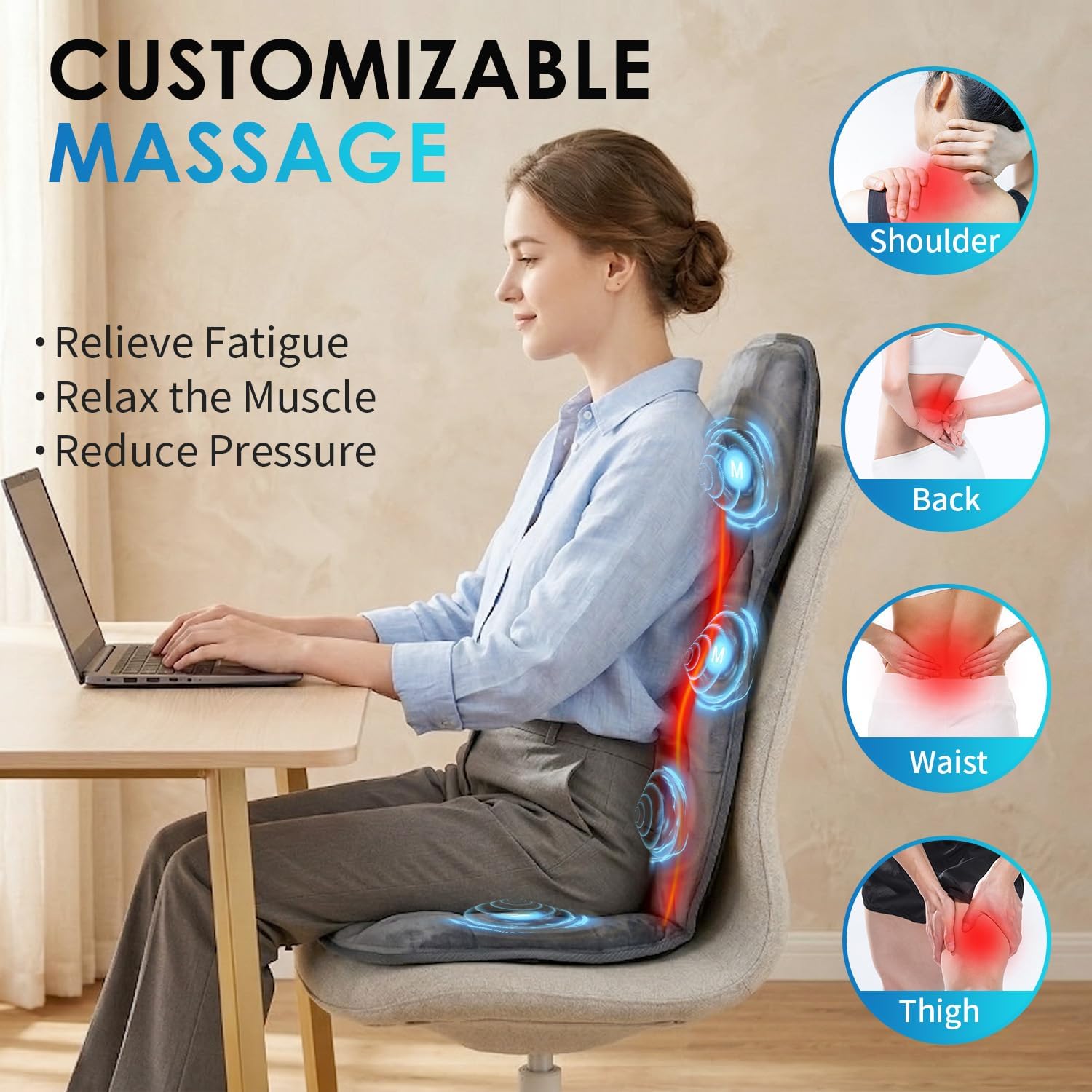 Comrelax Full Body Massage Seat Cushion with Heat, 8 Vibration Motors & 2 Heating Levels