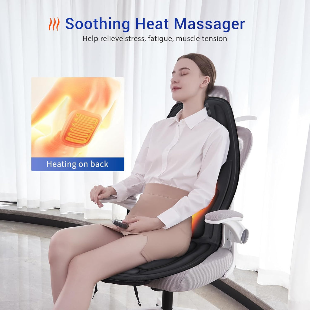 Back Massager with Heat, Massage Chair Pad with 3D Lumbar Support for Back Pain Relief, Portable Massage Chair Cushion, Gifts for Men & Women