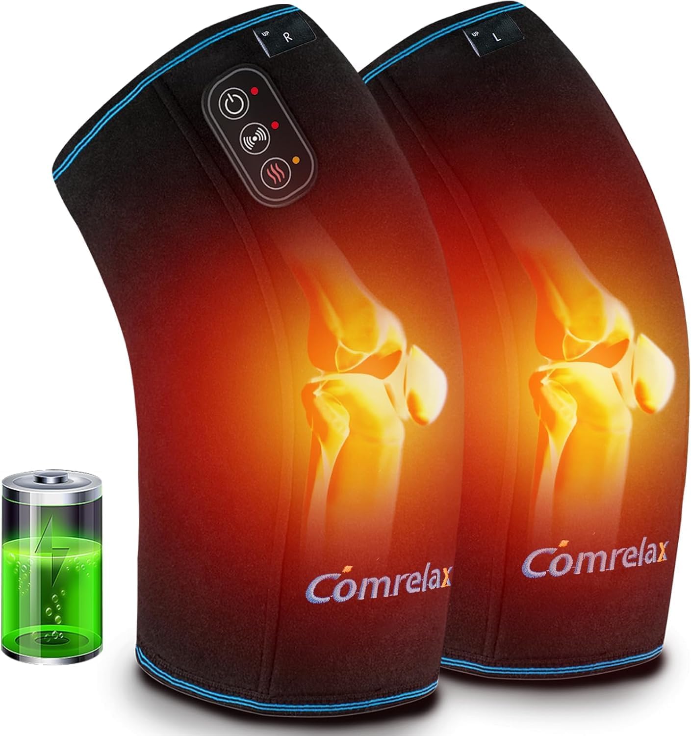 Cordless Knee Massager with Heat & Vibration, Knee Heating Pad for Pain Relief Deep Tissue,Rechargeable Knee Brace for Women Men, Knee Wrap Warmer for Men Women Elders, Leg Massager with Battery