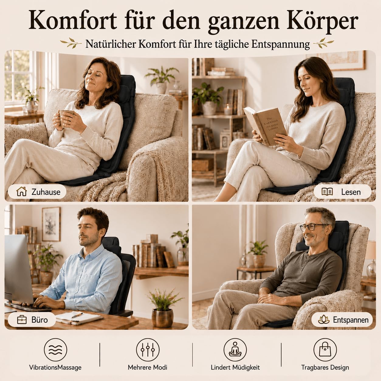 Vibrating Back Massager for Chair with Heat & Cooling, Chair Massager Pad with Adjustable Neck Support, Vibration Massage Seat Cushion for Office Chair Recliner, Home Relaxation