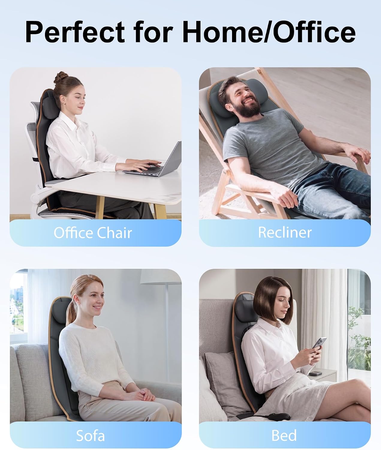 SLOTHMORE Massage Chair Pad, Back Massager for Chair, Massage Seat Cushion with 8 Vibration Motors, 2 Heat Levels for Neck/Back, Home & Office Use, Father Day Gifts