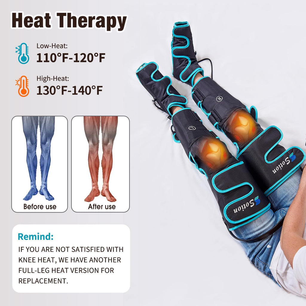 Sotion Leg Massager with Heat and Compression for Circulation & Recovery, Upgraded Foot Calf Thigh Sequential Massager Device with Handheld Controller, 4 Modes 4 Intensities, Help for Leg Pain Relief