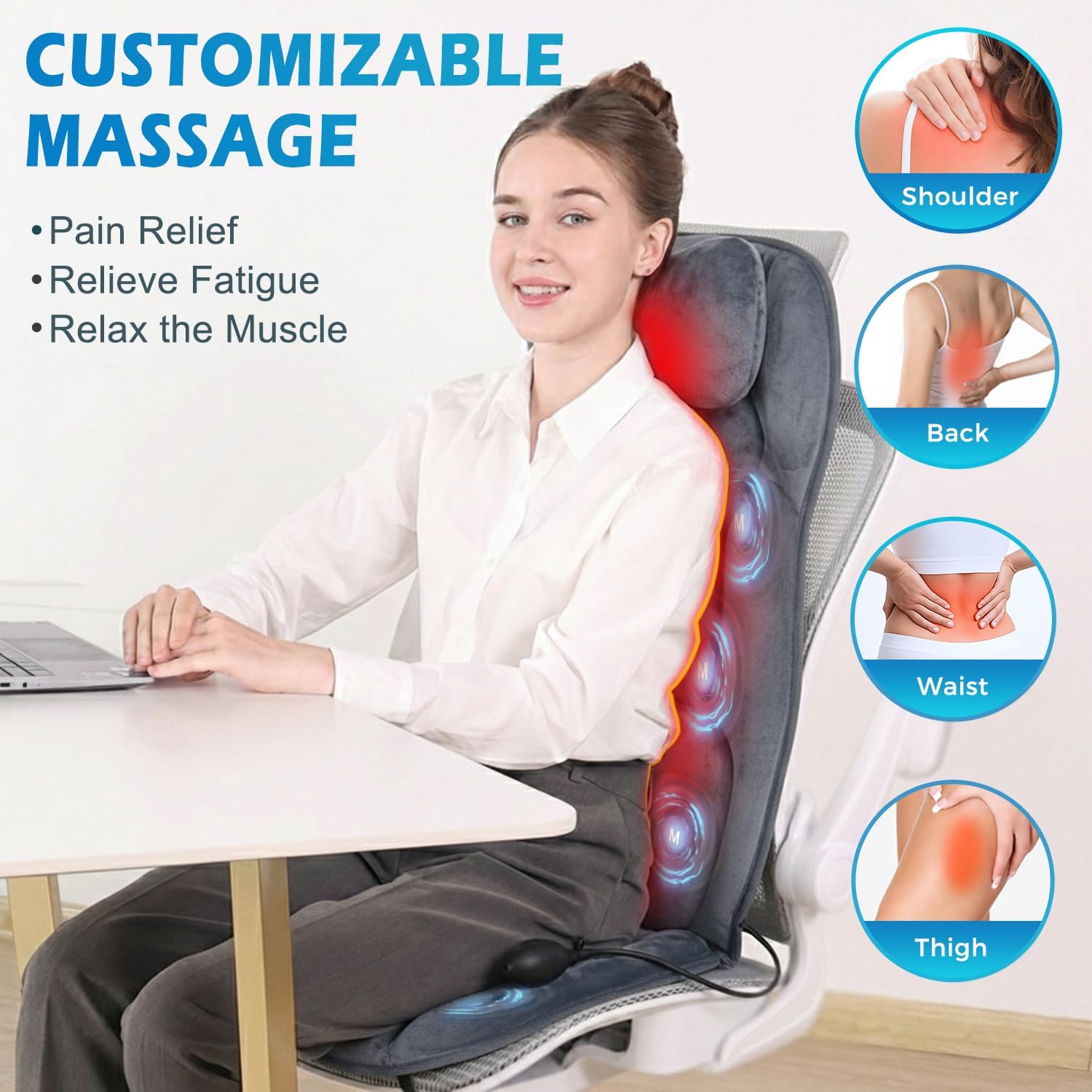 Comrelax Full Body Massage Pad with Heat, 8 Vibration Motors & 3D Lumbar Support