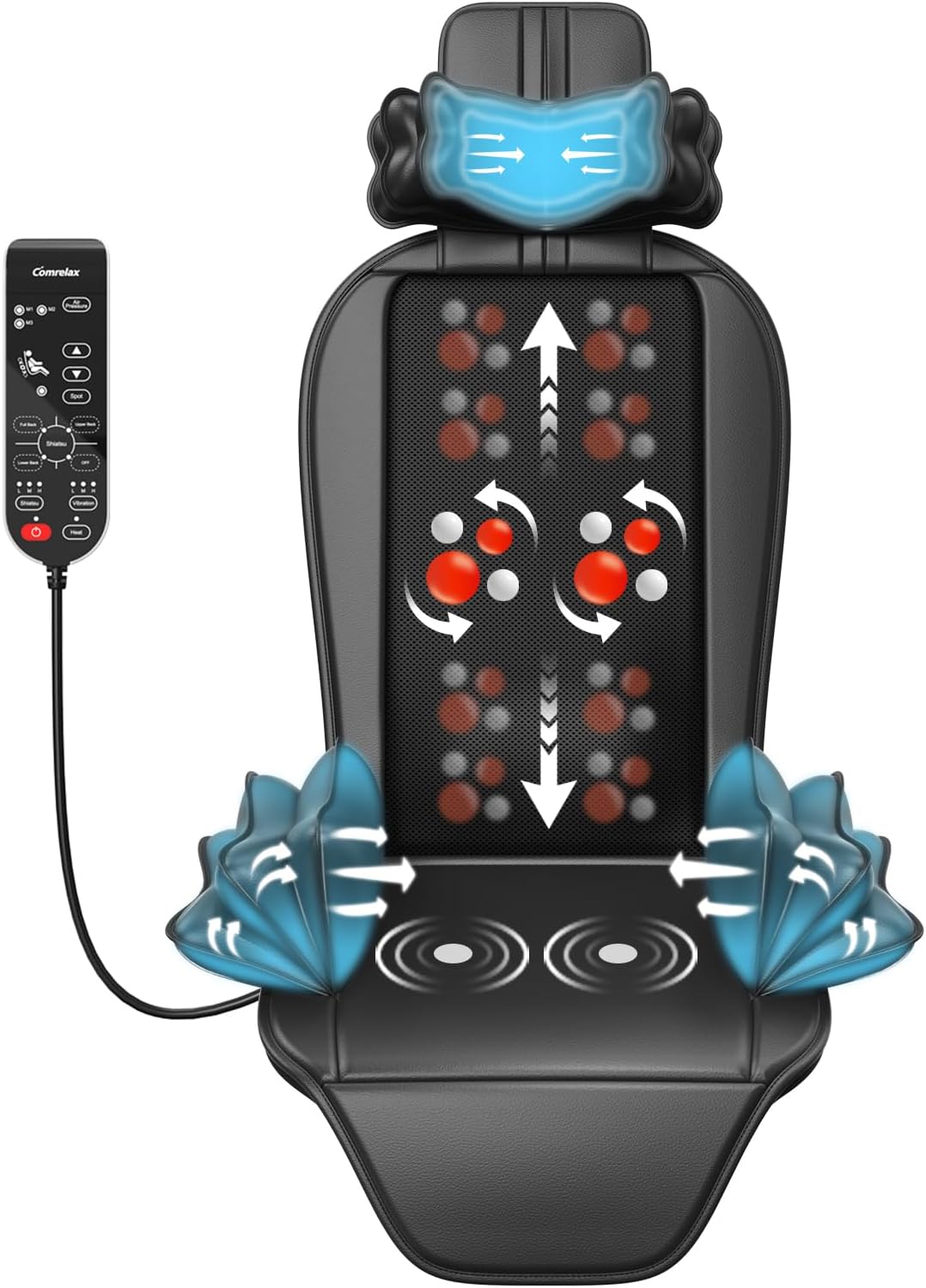 Shiatsu Massage Cushion with Heat, Moving Kneading Neck and Back Massager with Wraparound Neck Support, Seat Side Support and Vibration for Recliner, Sofa and Home Office
