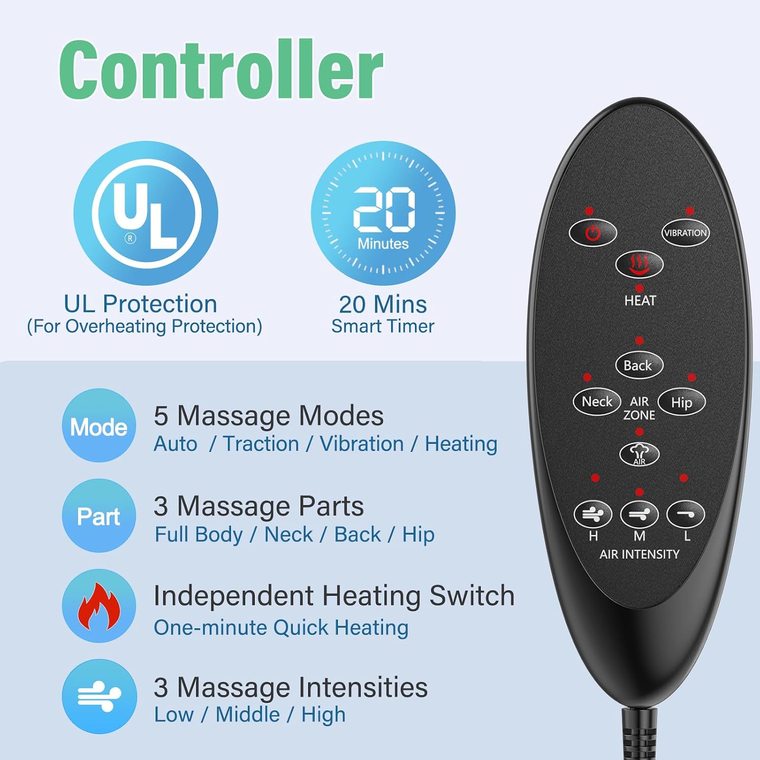 Back Massager with Heat and Traction, Foldable Massage Seat Pad with Vibration, Adjustable Neck and Waist Support, PU Leather Massage Cushion for Home, Office, Sofa, Bed and Gift Use