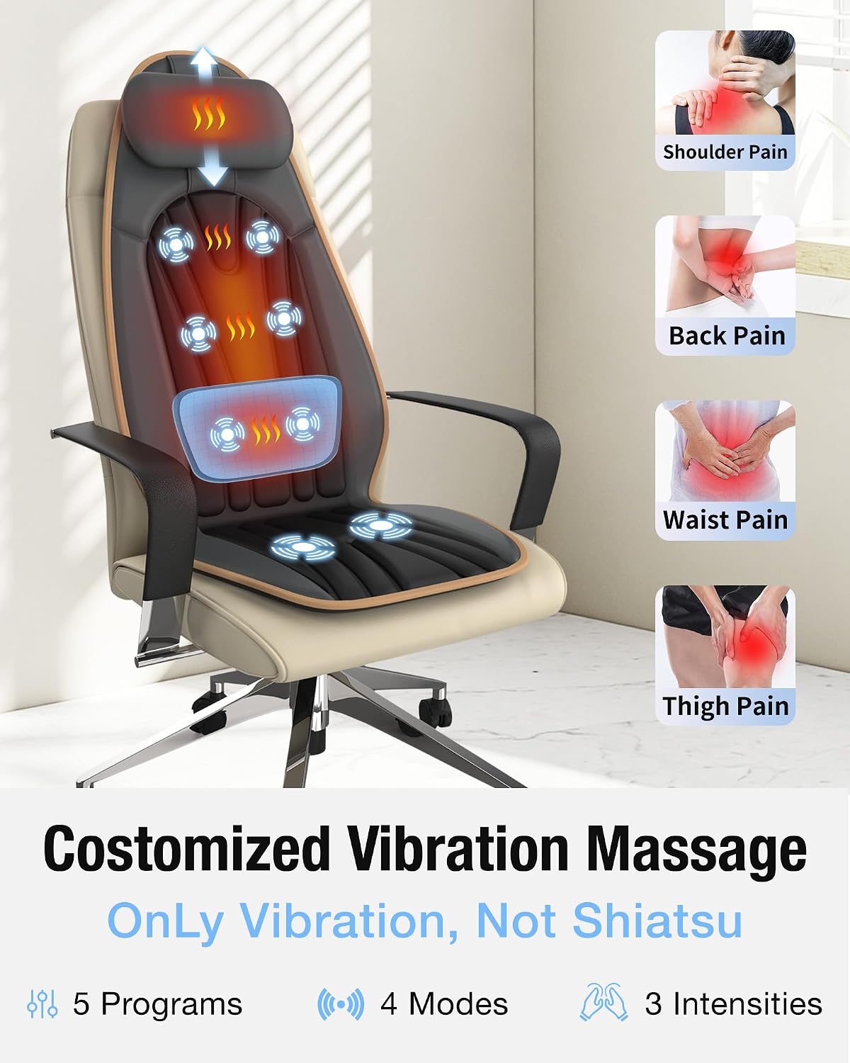 SLOTHMORE Massage Chair Pad, Back Massager for Chair, Massage Seat Cushion with 8 Vibration Motors, 2 Heat Levels for Neck/Back, Home & Office Use, Father Day Gifts