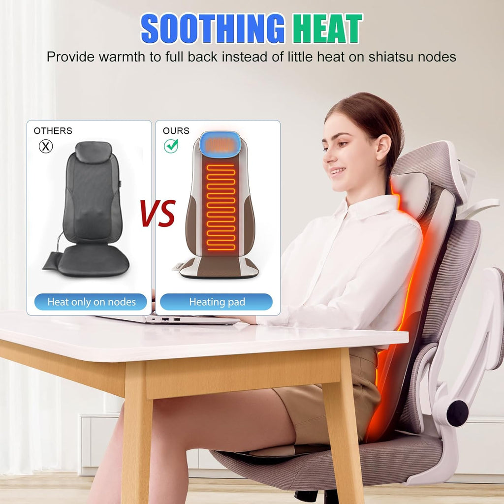 Comrelax Shiatsu Back Massager with Heat, Deep Tissue Kneading & Vibration Seat Cushion, PU Leather