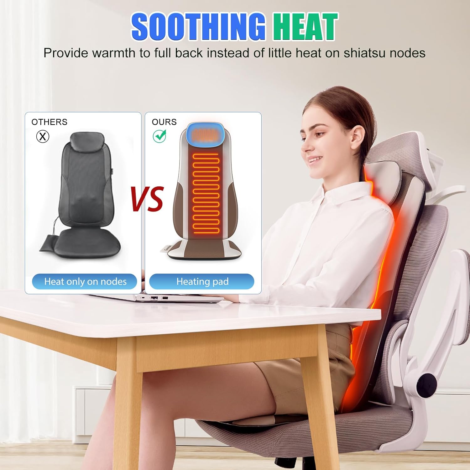 Comrelax Shiatsu Back Massager with Heat, Deep Tissue Kneading & Vibration Seat Cushion, PU Leather