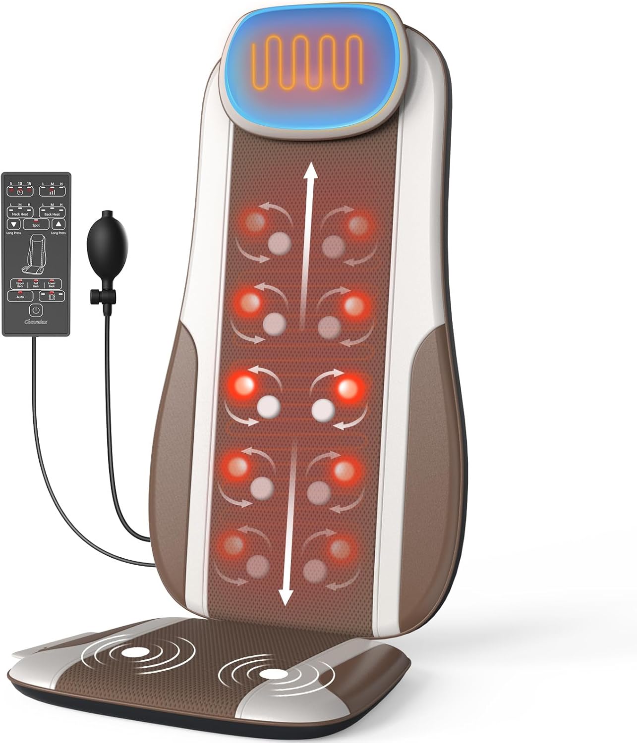 Comrelax Shiatsu Back Massager with Heat, Deep Tissue Kneading & Vibration Seat Cushion, PU Leather